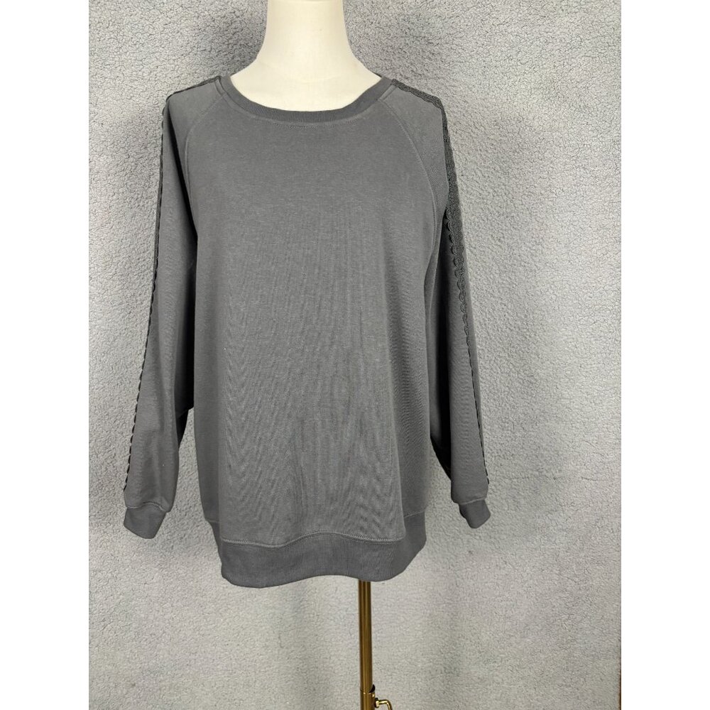 Planet Heart Juniors' Women'sFleece Crochet-Trim Crewneck Sweatshirt Gray XL NWT